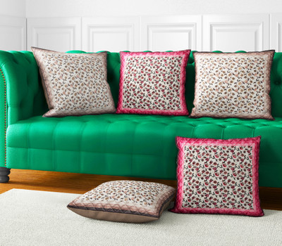 LoomJungle Polycotton Cushions Cover(40 cm*40 cm, Pack of 5, Brown, Pink)