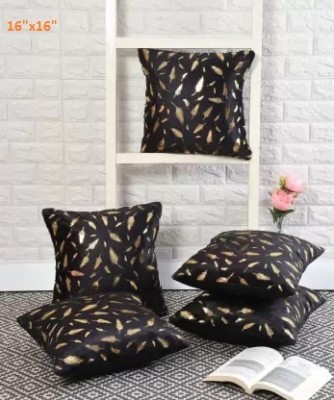 Gangji Floral Cushions Cover(Pack of 5, 40 cm*40 cm, Black)