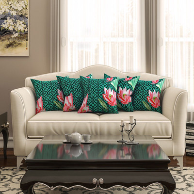 SEJ BY NISHA GUPTA Cotton Cushions Cover(Pack of 5, 40.64 cm*40.64 cm, Green)