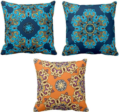 TheYaYaCafe Cotton Cushions Cover(55 cm*55 cm, Pack of 3, Blue)