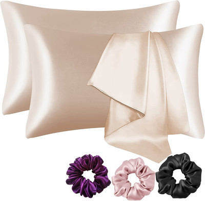 GLAVO Silk, Satin Pillows Cover(Pack of 4, 46 cm*72 cm, Beige)