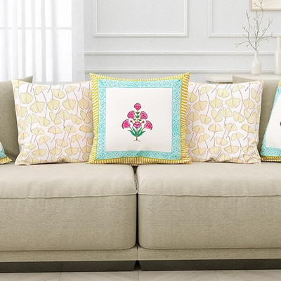 Blocks Of India Cotton Cushions Cover(40 cm*40 cm, Pack of 5, Yellow)