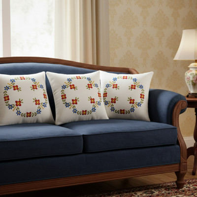 Arsha Chikankari Cotton Cushions & Pillows Cover(40 cm*40 cm, Pack of 3, White, Red, Blue)