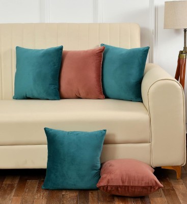 Nanki's Plain Cushions Cover(Pack of 5, 40 cm*40 cm, Blue, Pink)