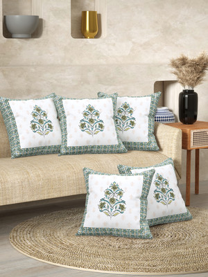 QRISA Cotton Cushions Cover(Pack of 5, 40 cm*40 cm, Light Blue, Yellow)