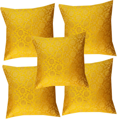 VIREO Jacquard Cushions Cover(40 cm*40 cm, Pack of 5, Yellow)