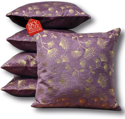 Yks Buzz Velvet Cushions Cover(40 cm*40 cm, Pack of 5, Purple)
