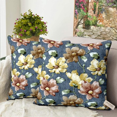 Bluegrass Floral Cushions Cover(Pack of 2, 60 cm*60 cm, Blue)