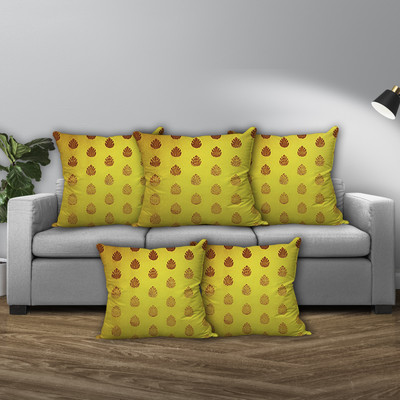 Avirons Silk Cushions Cover(40 cm*40 cm, Pack of 5, Yellow)