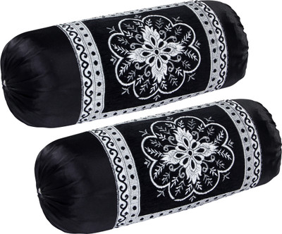 Outlay Home Chenille Bolsters Cover(40 cm*25 cm, Pack of 2, Black)