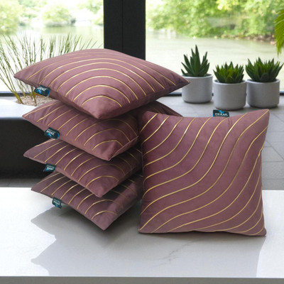 Zikrak Velvet Cushions & Pillows Cover(60 cm*60 cm, Pack of 5, Pink)