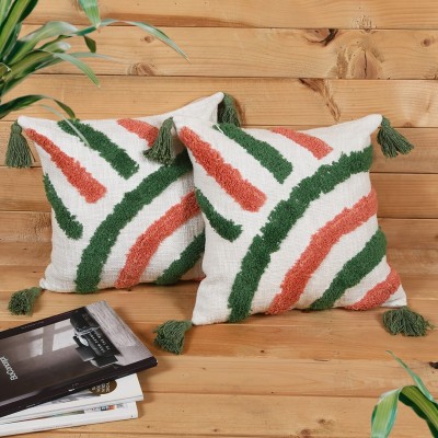 Kravika Floral Cushions Cover(Pack of 3, 40 cm*40 cm, White, Peach, Green)