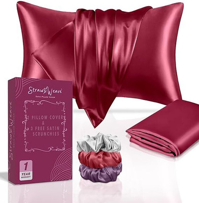 strawweave Satin Pillows Cover(45 cm*70 cm, Pack of 2, Red)