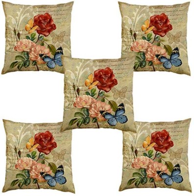 SLAZIE Printed Cushions Cover(Pack of 5, 40 cm*40 cm, Beige, Red)