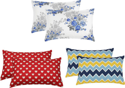 P.Rtrend Cotton Pillows Cover(68.58 cm*43.18 cm, Pack of 6, White, Blue, Red, Multicolor)