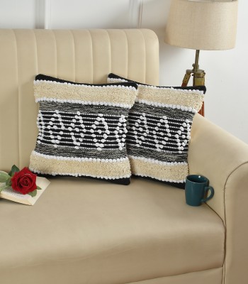 DKDECORATIVE Self Design Cushions Cover(Pack of 2, 40 cm*40 cm, Black)