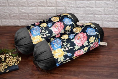 Bluegrass Floral Bolsters Cover(Pack of 2, 80 cm*40 cm, Black)