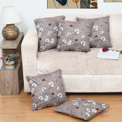 NATIONAL HANDLOOM Velvet Cushions Cover(40 cm*40 cm, Pack of 5, Grey)