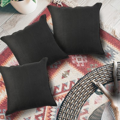 Faburaa Plain Cushions & Pillows Cover(Pack of 3, 40 cm*40 cm, Black)