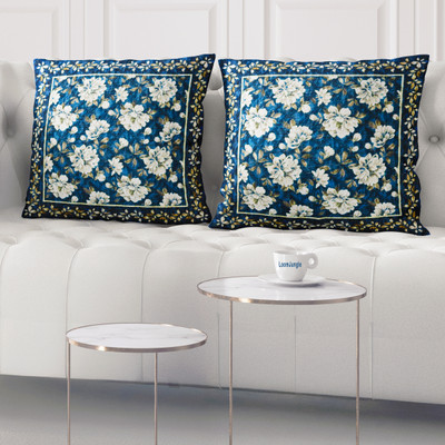 LoomJungle Polycotton Cushions Cover(40 cm*40 cm, Pack of 2, Blue)