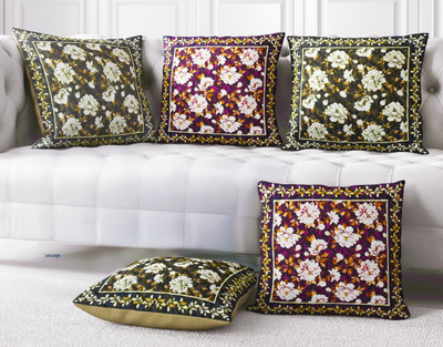 LoomJungle Polycotton Cushions Cover(40 cm*40 cm, Pack of 5, Brown, Purple)