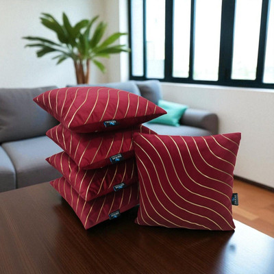 Zikrak Velvet Cushions & Pillows Cover(40 cm*40 cm, Pack of 5, Maroon)