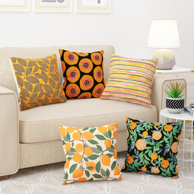 Story@home Polyester Cushions Cover(40 cm*40 cm, Pack of 5, Orange, Green)