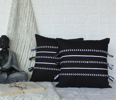 Dekor World Self Design Cushions & Pillows Cover(Pack of 2, 30 cm*30 cm, Black)