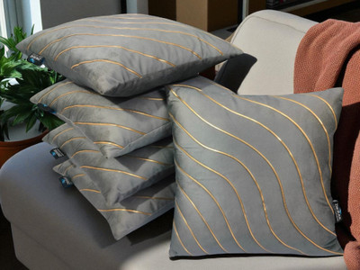 Zikrak Velvet Cushions & Pillows Cover(55 cm*55 cm, Pack of 5, Grey)