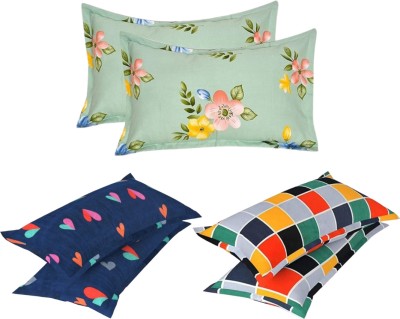 P.Rtrend Cotton Pillows Cover(Pack of 6, 40 cm*62 cm, Light Green, Blue, Multicolor)