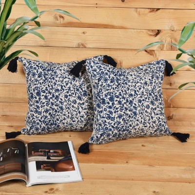Kravika Floral Cushions Cover(Pack of 3, 40 cm*40 cm, Blue, Beige, Ivory)