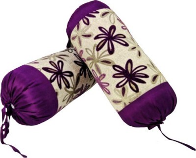 Real Desi Floral Bolsters Cover(Pack of 2, 40 cm*60 cm, Purple)