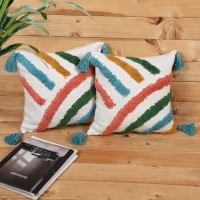 Kravika Floral Cushions Cover(Pack of 5, 40 cm*40 cm, White, Peach, Green, Blue, Yellow)