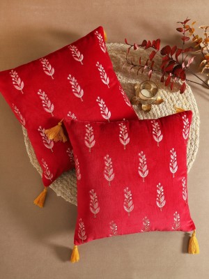 RATAN CART Embroidered Cushions Cover(Pack of 2, 40 cm*40 cm, Red)