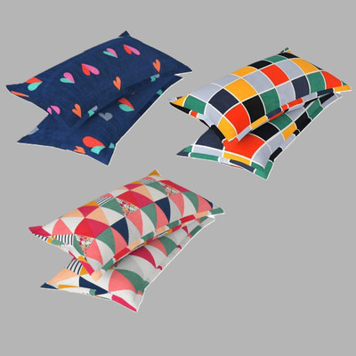 P.Rtrend Cotton Pillows Cover(46 cm*69 cm, Pack of 6, Multicolor, Dark Blue)