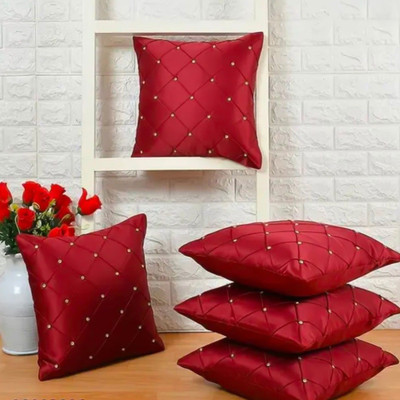 NoorDecor Satin Cushions & Pillows Cover(40 cm*40 cm, Pack of 5, Red)