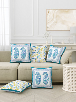 Blocks Of India Cotton Cushions Cover(40 cm*40 cm, Pack of 5, Blue)