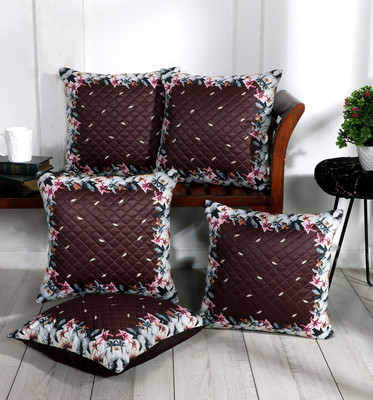 BLUEDOT Rexin Cushions Cover(40 cm*40 cm, Pack of 5, Brown, Pink)