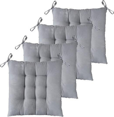 Fajal Cottan Udhyog Square Chairpad Cotton Solid Chair Pad Pack of 4(Grey)