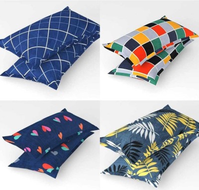 MSKtrend Cotton Pillows Cover(Pack of 8, 40 cm*62 cm, Blue, Multicolor, Dark Blue, Grey)