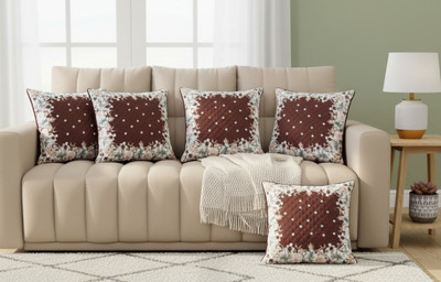 CHOICE FIRST HUB Velvet Cushions Cover(40 cm*40 cm, Pack of 5, Brown)