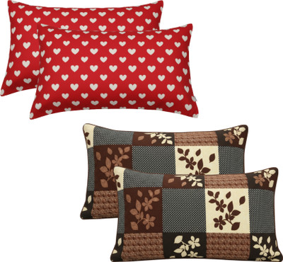 P.Rtrend Cotton Pillows Cover(68.58 cm*43.18 cm, Pack of 4, Red, Brown)
