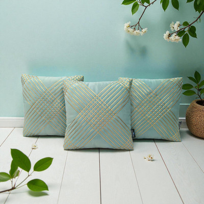 Zikrak Velvet Cushions Cover(40 cm*40 cm, Pack of 3, Light Blue)