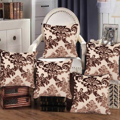 Tesmare Damask Cushions Cover(Pack of 5, 40 cm*40 cm, Beige)
