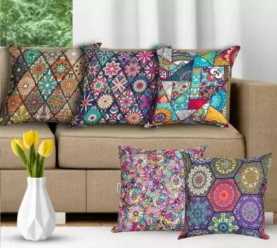 MYSTON Abstract Cushions Cover(Pack of 5, 40 cm*40 cm, Blue, Purple, Dark Blue, Multicolor)