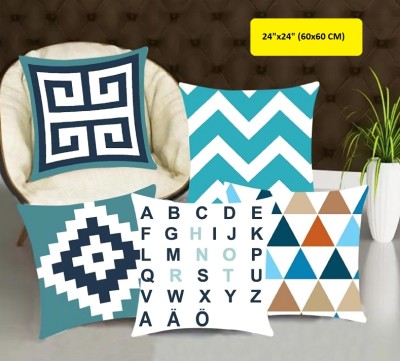 EXOTICE Text Print Cushions Cover(Pack of 5, 60 cm*60 cm, Blue, White)