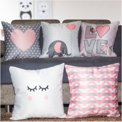 Vendola Printed Cushions Cover(Pack of 5, 60.96 cm*60.96 cm, Multicolor, Grey, Black)