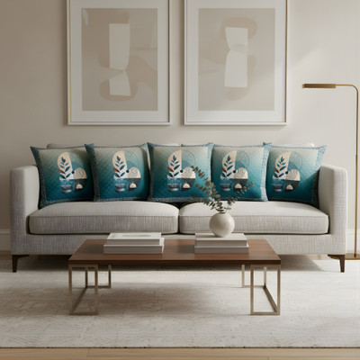 VICTORY WEAVES Polycotton Cushions Cover(40 cm*40 cm, Pack of 5, Green)