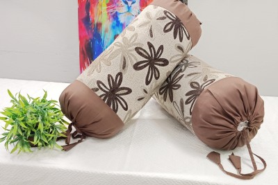 Real Desi Floral Bolsters Cover(Pack of 2, 40 cm*75 cm, Brown)