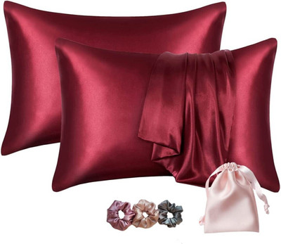 Wesofy Satin, Silk Pillows Cover(18 cm*28 cm, Pack of 2, Maroon)